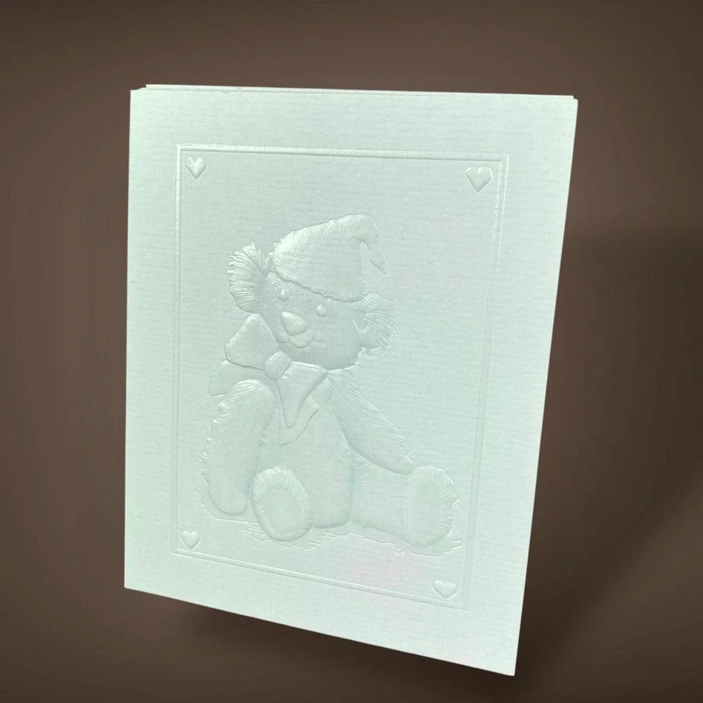 Teddy Bear Note Cards 1985 Current Embossed Set 8 Soft Blue Cards 1980s